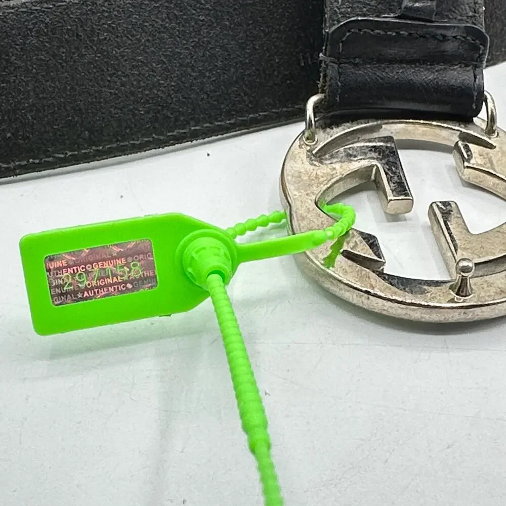 GUCCI Interlocking GG Buckle Leather Silver Black Sz 100/40 $595